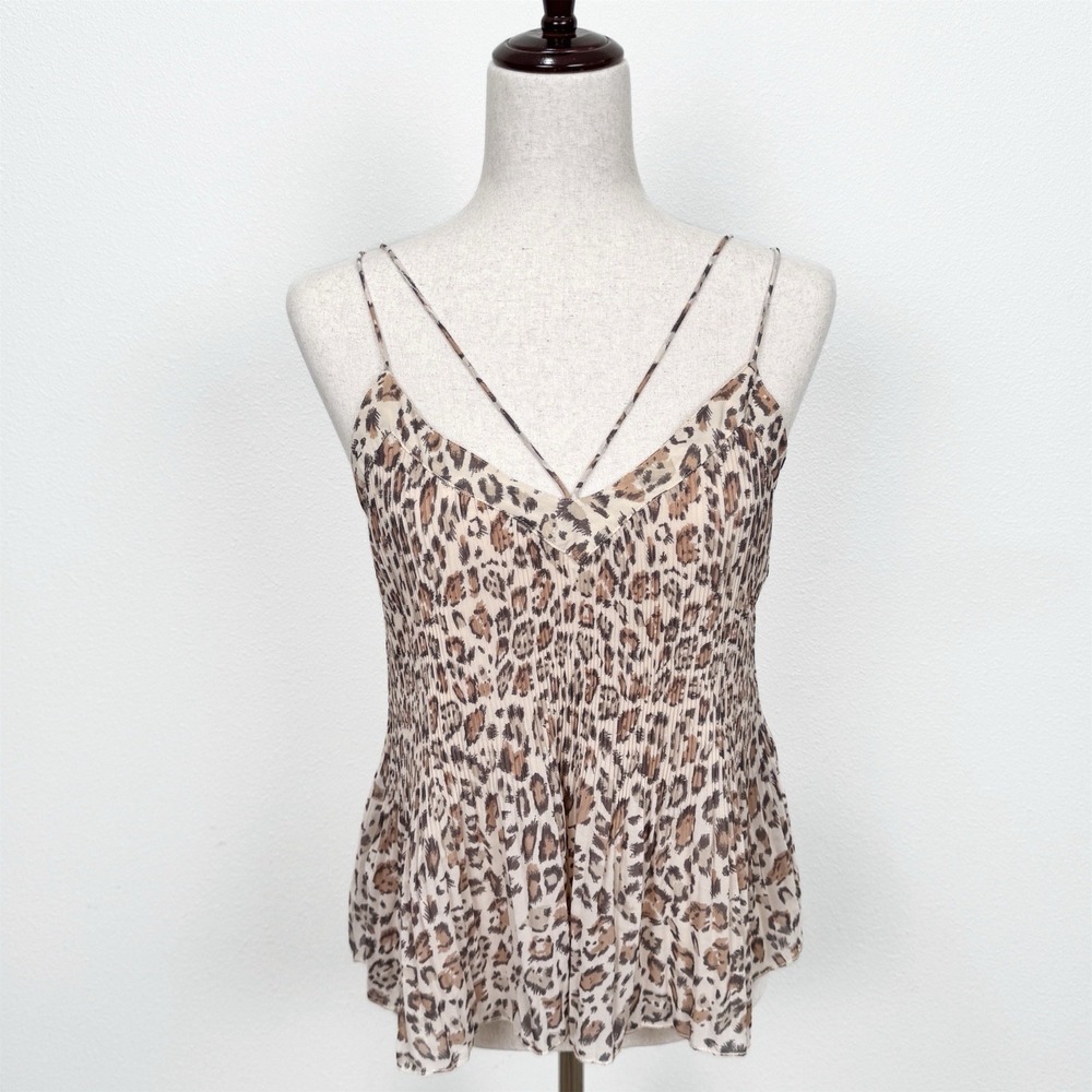 Hollister Top Womens XS Brown‎ Leopard Pleated Dainty Indie Feminine Coquette